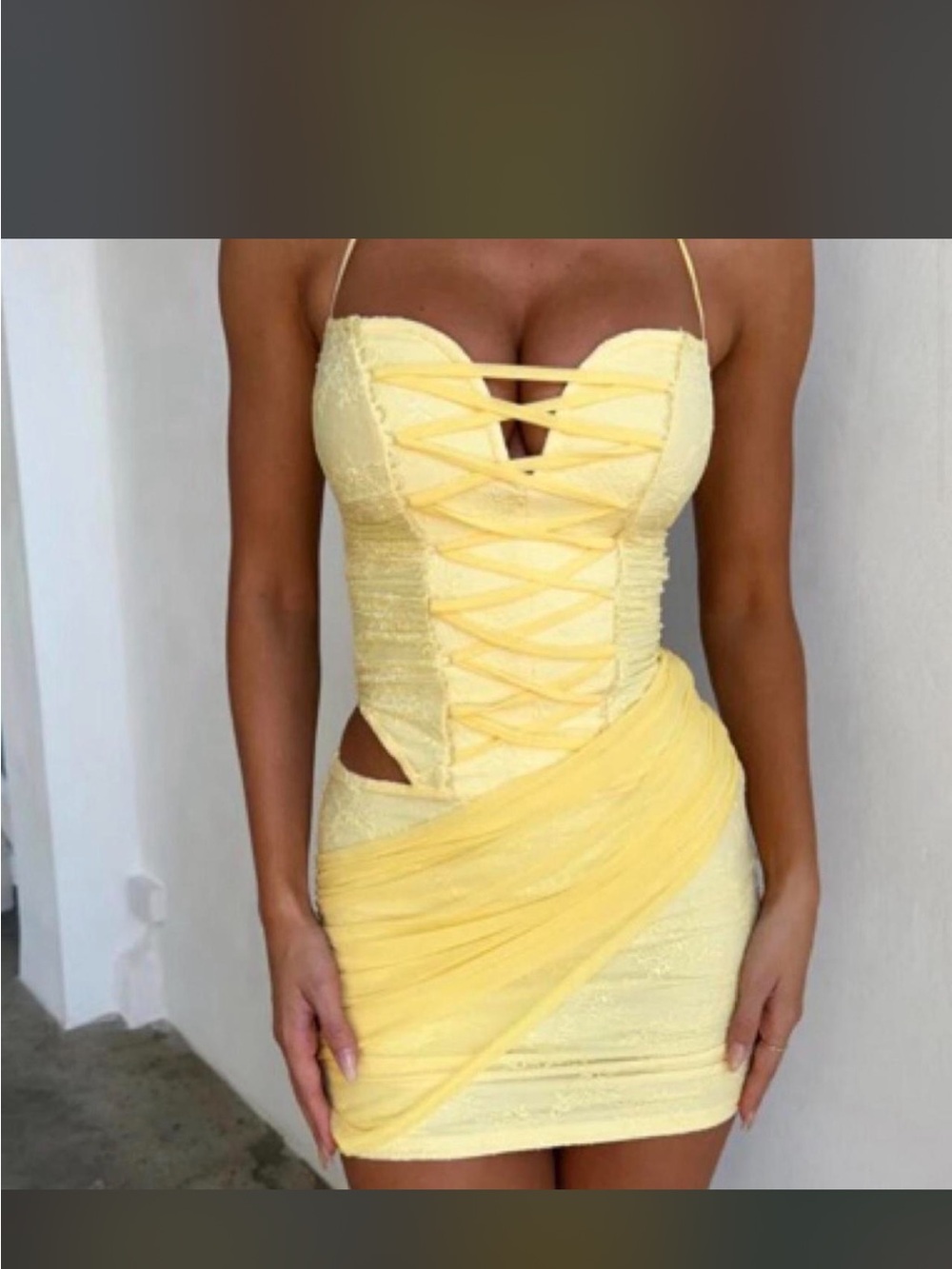 Lace-Up Yellow Corset Mini Dress